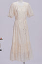 Women's Beaded Ruffled Puff Sleeve Maxi Dress