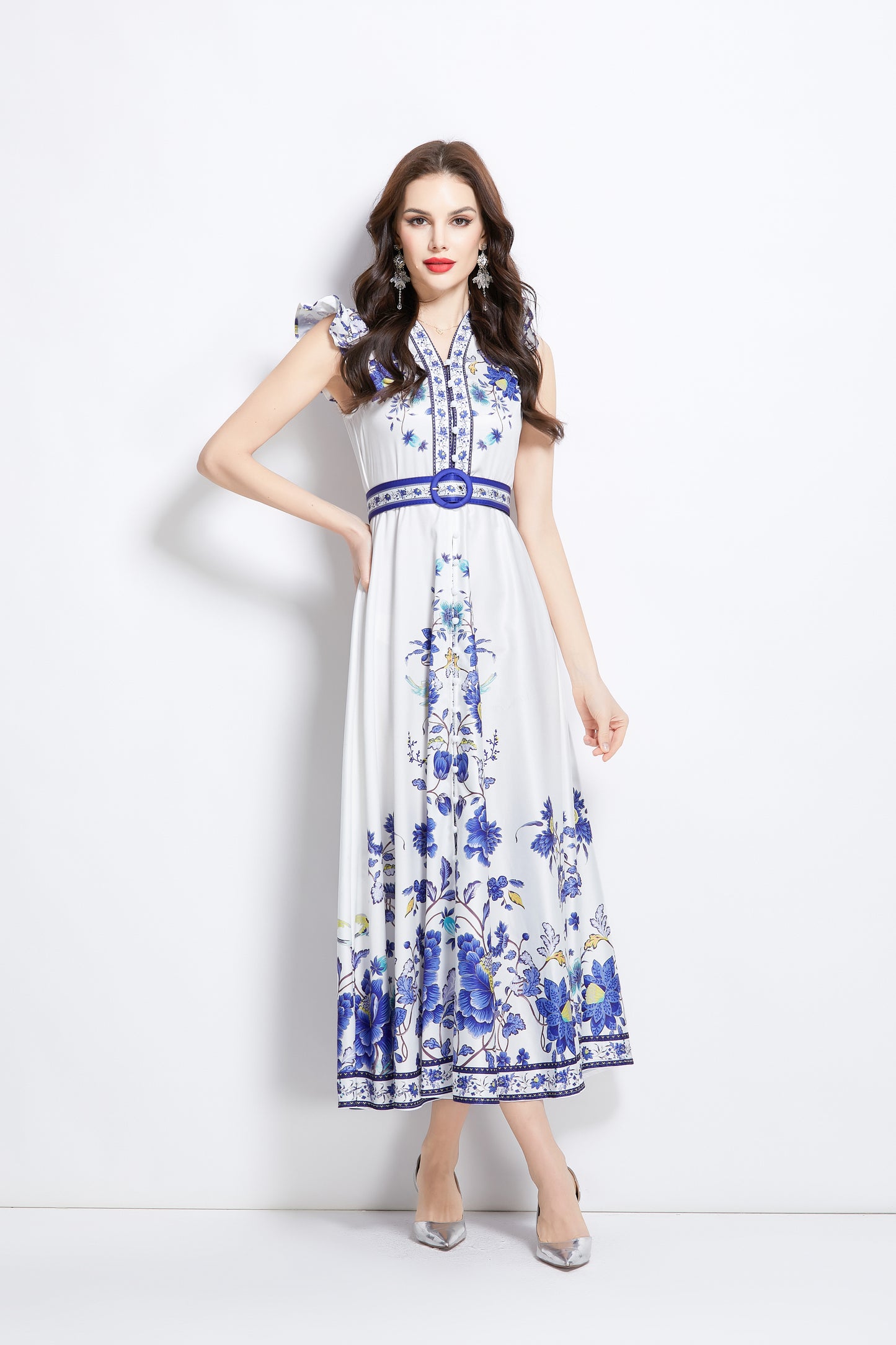 Women's Floral Print V-Neck Sleeveless Maxi Dress