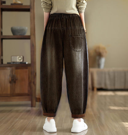 Casual Jeans Denim Loose Pants Elastic Waist with Pocket