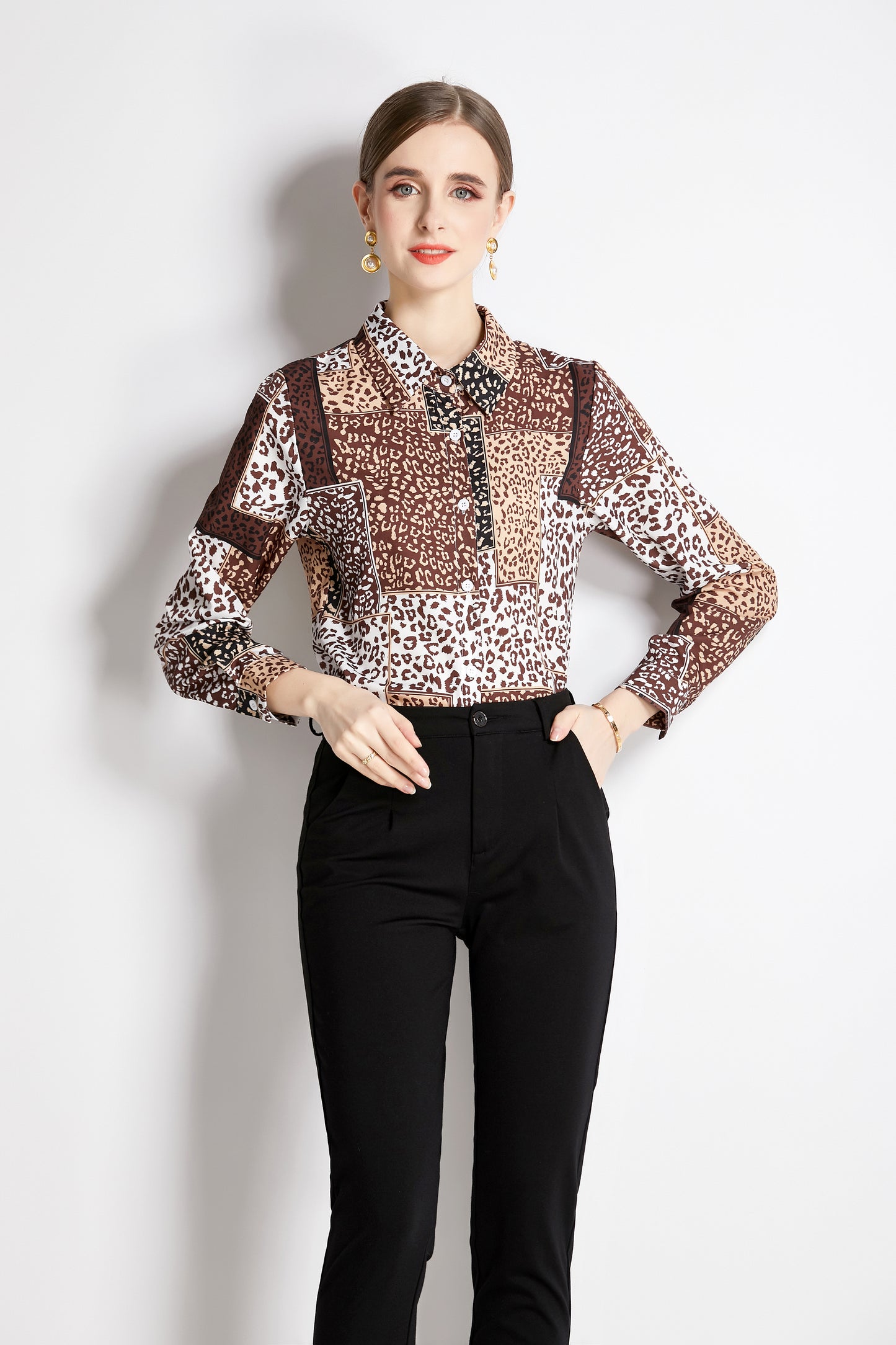 ESY-Women's Shirt Print Long Sleeve Button Blouse - LAI MENG FIVE CATS