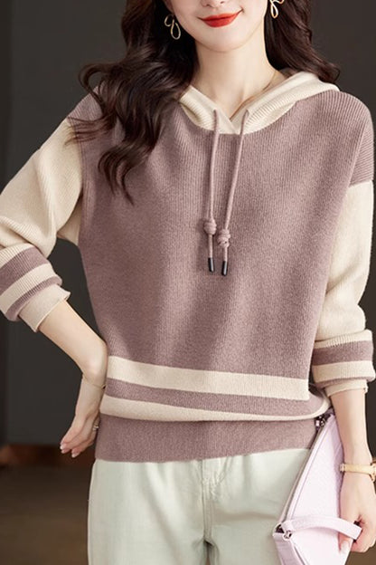 Women's Striped Color Block Hoodies Sweater Knit Tops