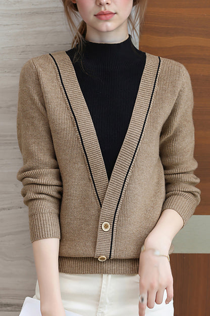 Women's Fall Turtleneck Color Block Knitted Sweater