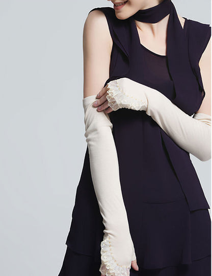 Women's Long Fingerless Gloves Cotton Lace Gloves