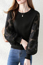 Women's Sweater Puff Sleeve Lace Knit Pullover Tops