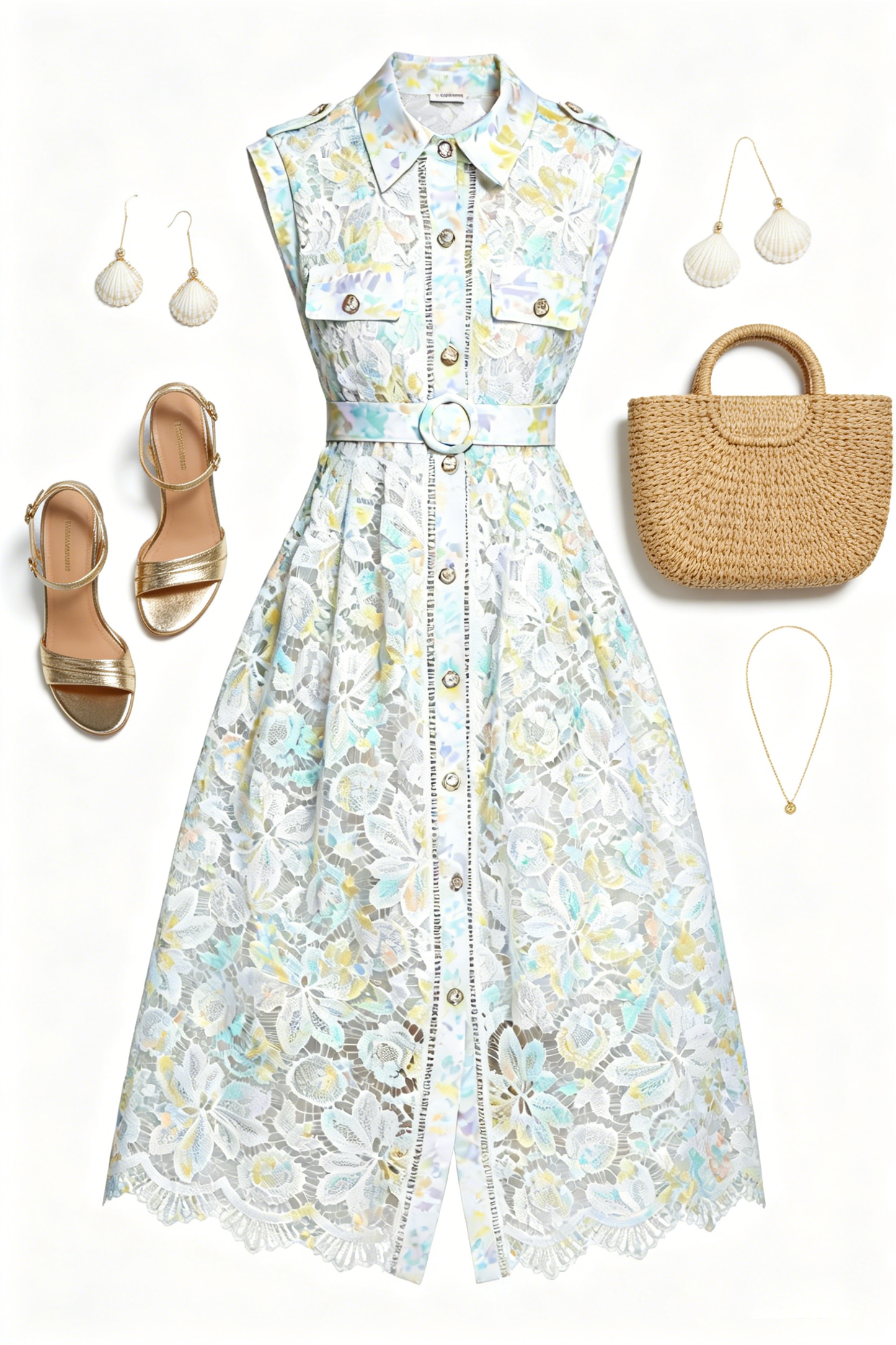 Mint Green Floral Lace Midi Dress – Elegant Resort Dinner Dress