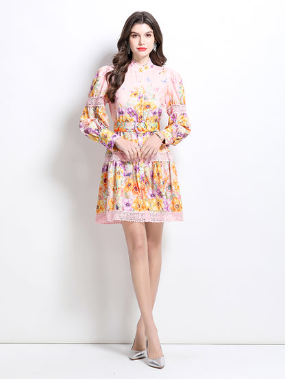 Women's Hollow Out Floral Print Mini Dress