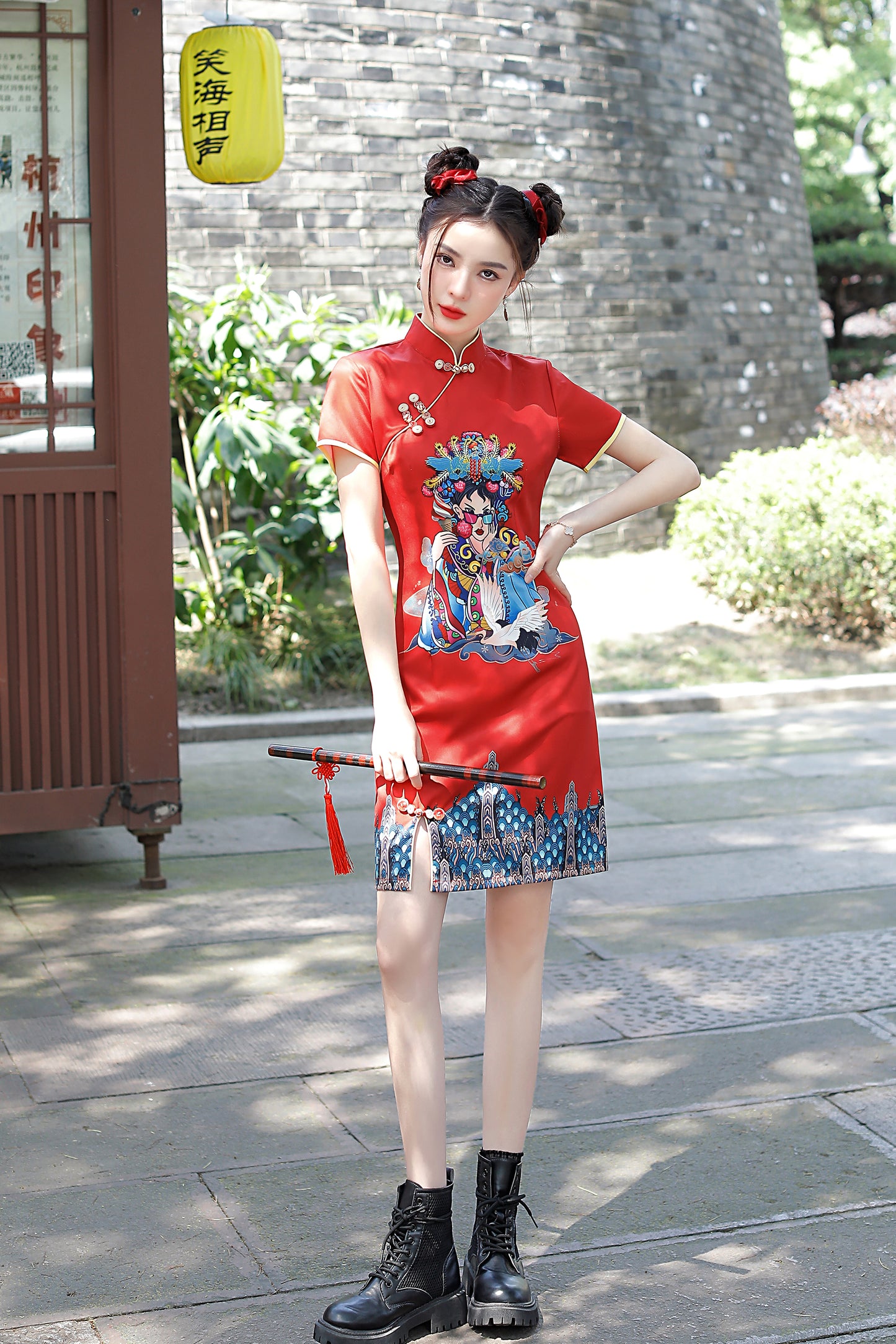 Women's Chinese Cheongsam Print Mini Dress