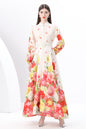 Women's Floral Print Puff Sleeve Split Maxi Dress