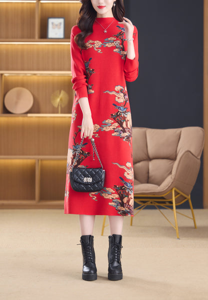 Women's Turtleneck Sweater Long Sleeve Red Dress