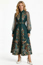 26-Women's Puff Sleeves Floral Print Button Maxi Dress