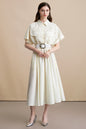 Women's Lace Collar Short Sleeves Pocket Midi Dress