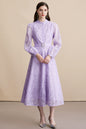 Women's Lace Stand Collar Puff Sleeve Midi Dress