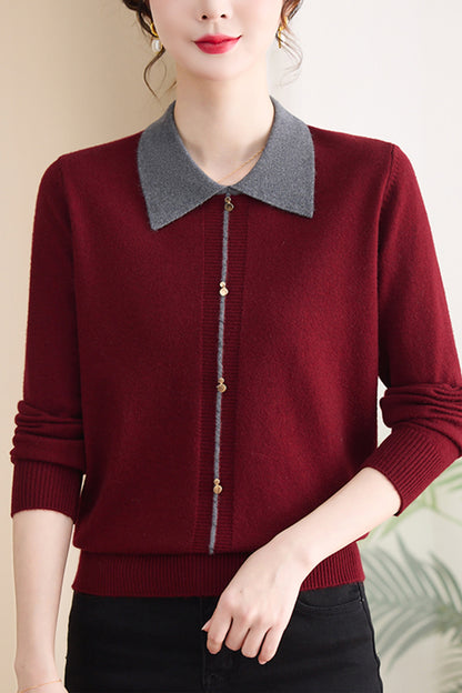 Women's Contrast Collar Cropped Sweater Shirt