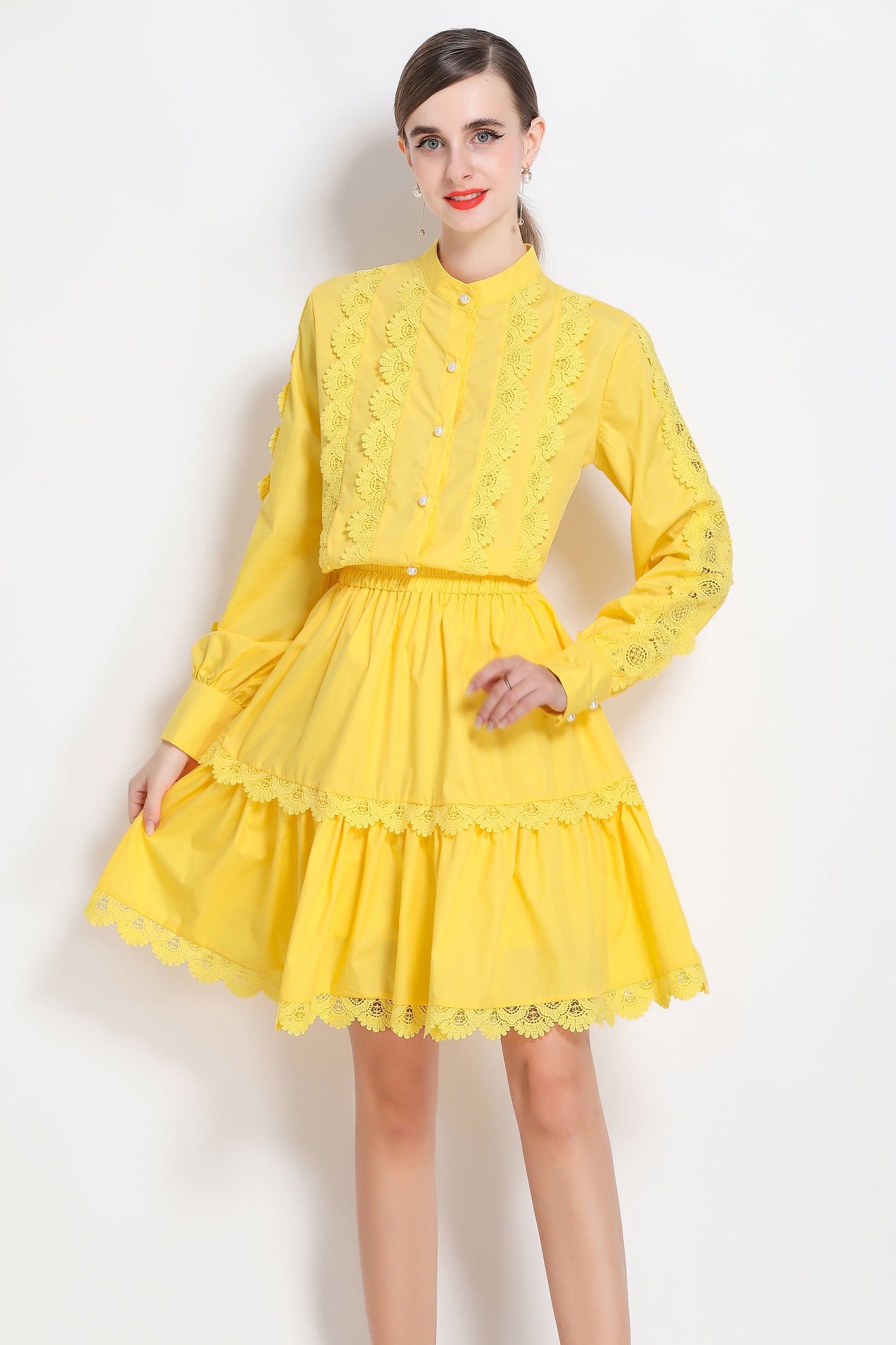 Women's 2 Piece Skirt Set Lace Elastic Waist Mini Dress