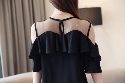Cold Shoulder Chiffon Ruffle Top | Elegant Summer Statement Blouse