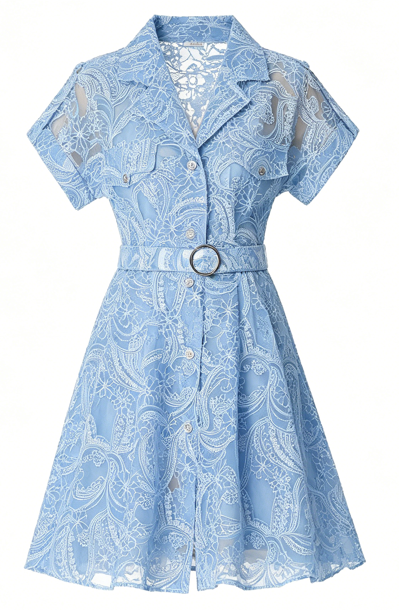 Sky Blue Lace Shirt Mini Dress | Summer Backyard Party Style