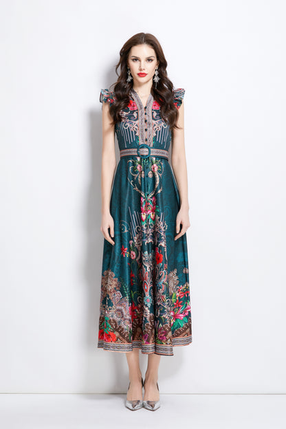 Women's Floral Print V-Neck Sleeveless Maxi Dress