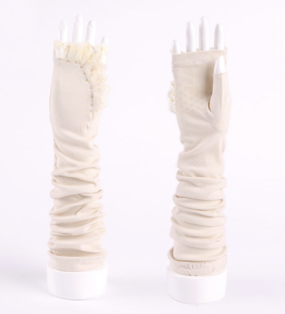 Women's Long Fingerless Gloves Cotton Lace Gloves