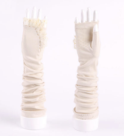 Women's Long Fingerless Gloves Cotton Lace Gloves