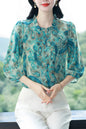 Women's Floral Print Ruffle Button Loose Blouses Top
