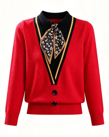 Tie-Neck Knit Sweater for Women | Lightweight Fall Pullover with Vintage-Inspired Collar