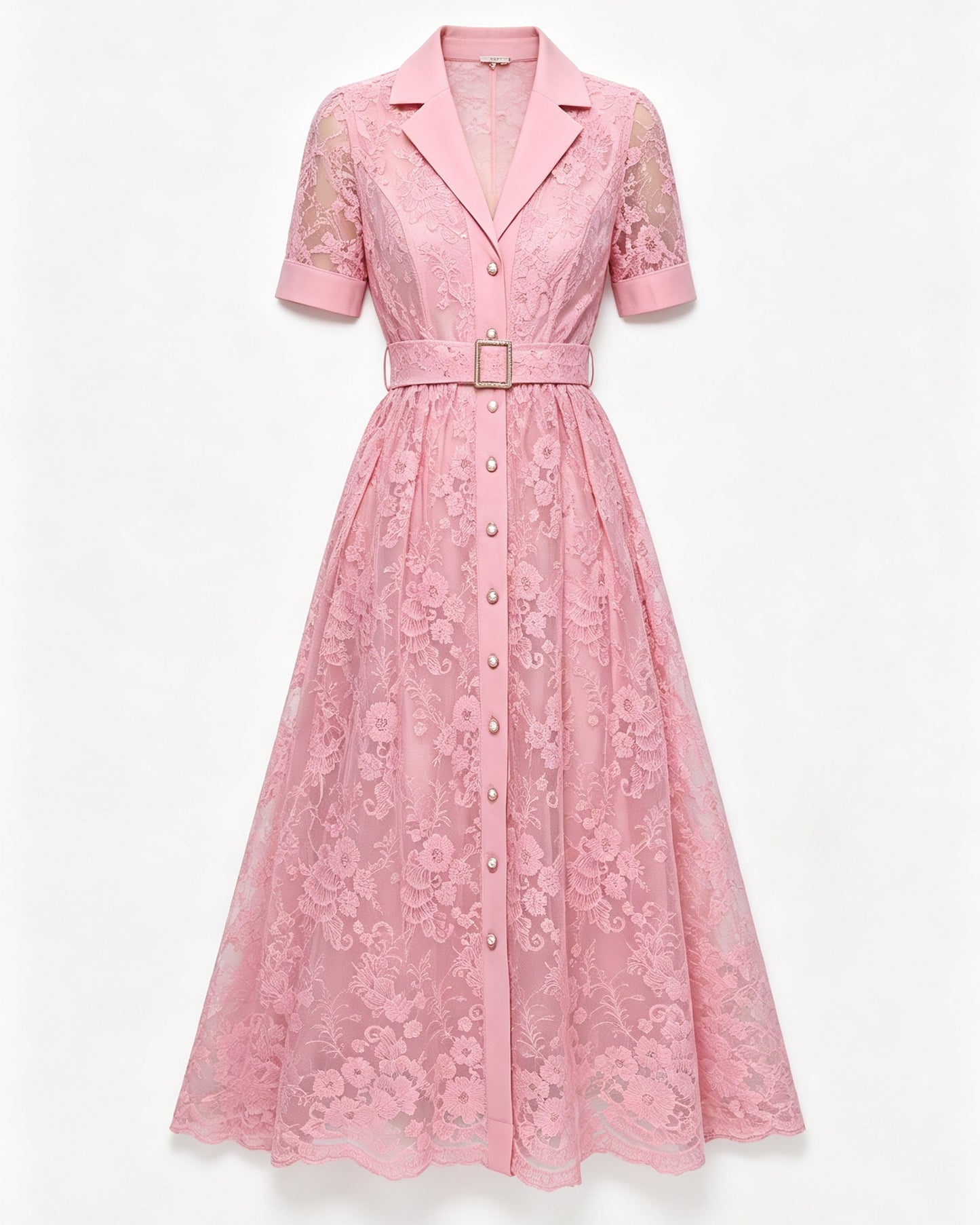 V Neack Lace Midi Dress with Belt