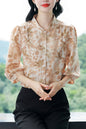 Women's Chinese Style Silk Satin  Button Jacquard Blouse