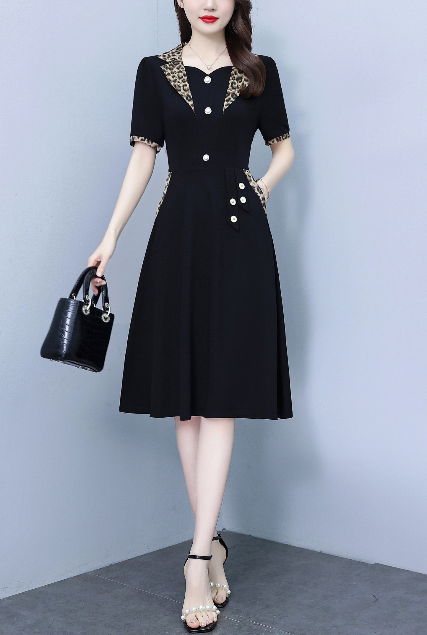 Women's Short Sleeve Pocket Work Office Suit Dress - LAI MENG FIVE CATS
