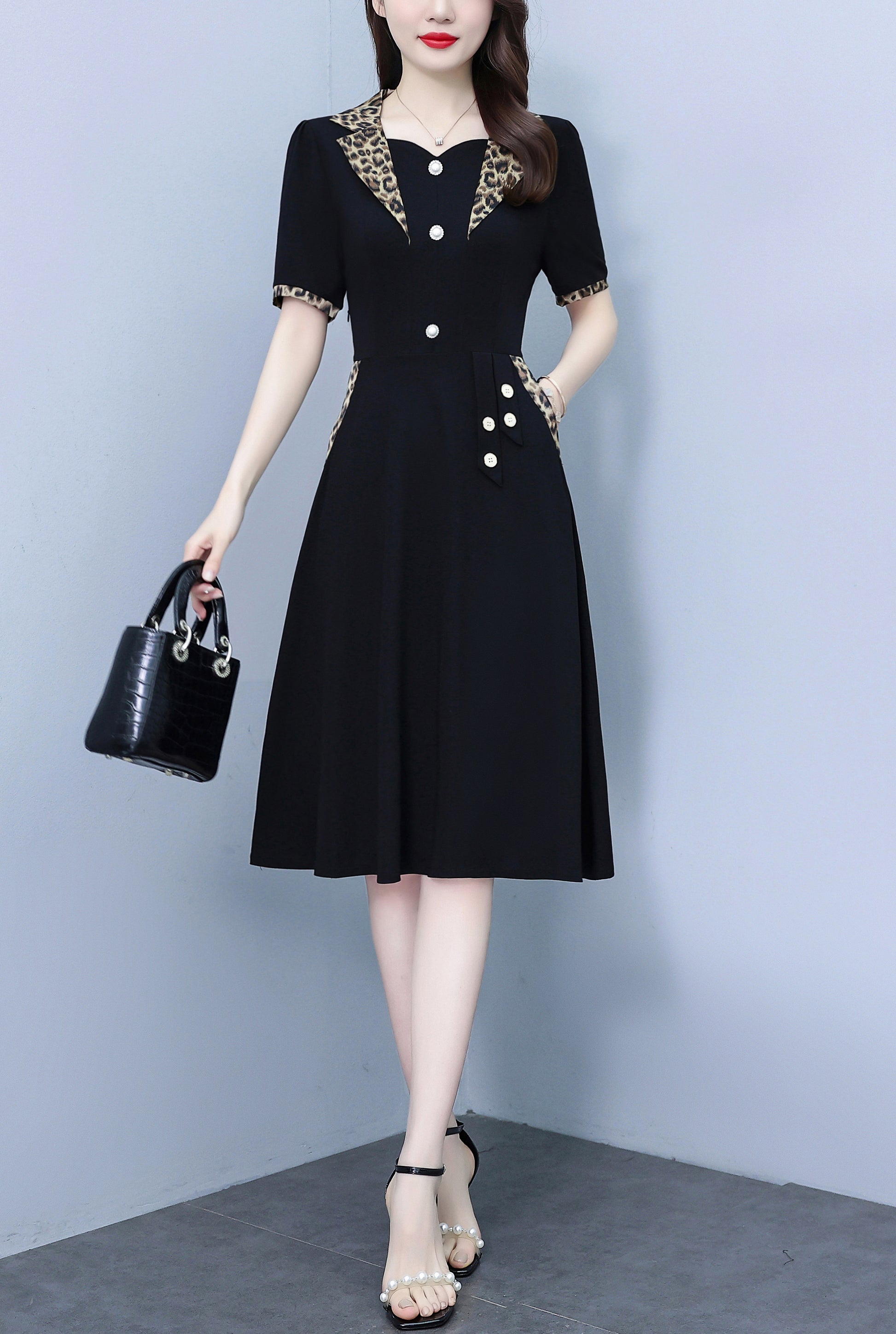 Women's Short Sleeve Pocket Work Office Suit Dress - LAI MENG FIVE CATS