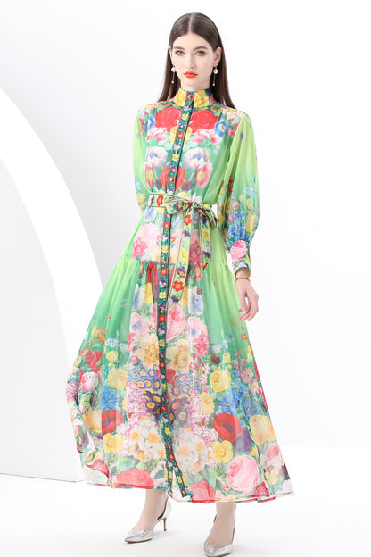 Women's Vintage Floral Print Split Flowy Maxi Dress