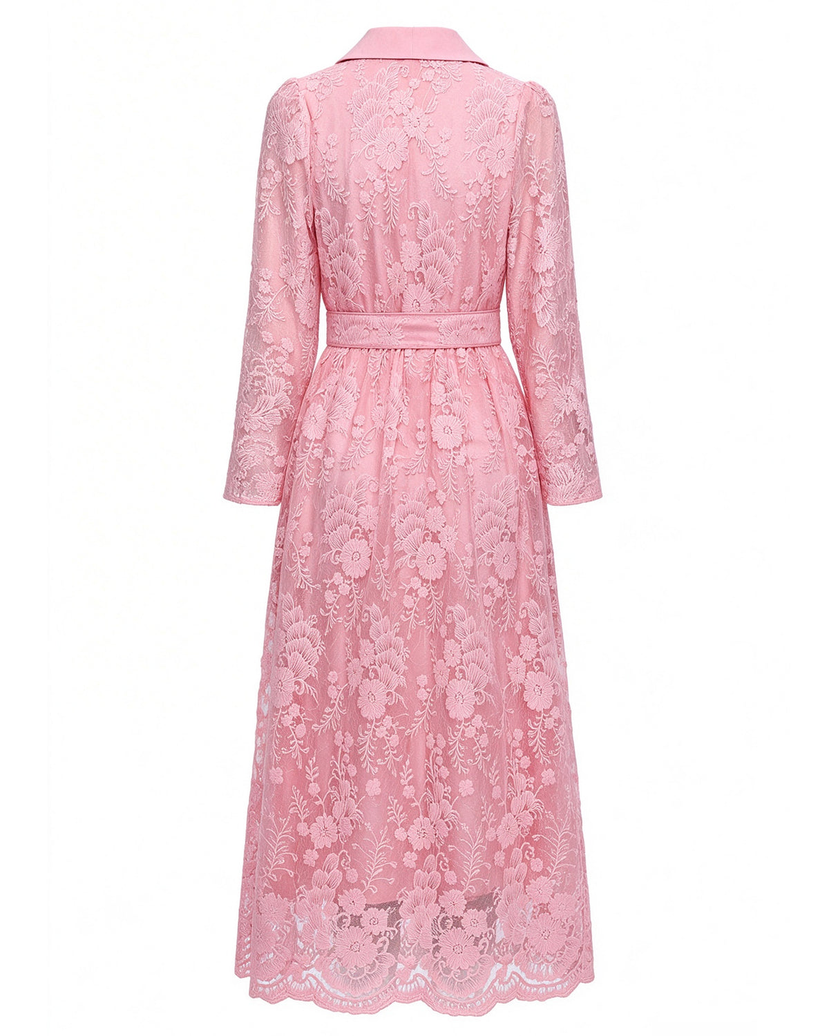 28680-Lace Belted Blazer Dress – Pink & Forest Green | Long Sleeve A-Line Dress