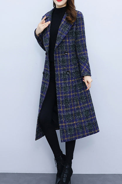 women's plaid woolen long coat