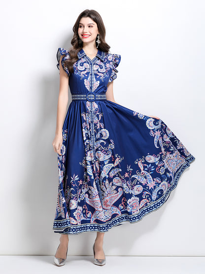 Women's Floral V Neck Sleeveless Ruffles Maxi Dresses