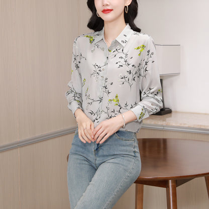 Women's Collared Floral Print Shirt Blouse Tops