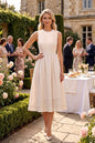 Elegant Pearl Trim A-Line Midi Dress - LAI MENG FIVE CATS