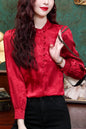 Women's Silk Satin Jacquard Long Sleeve Blouses
