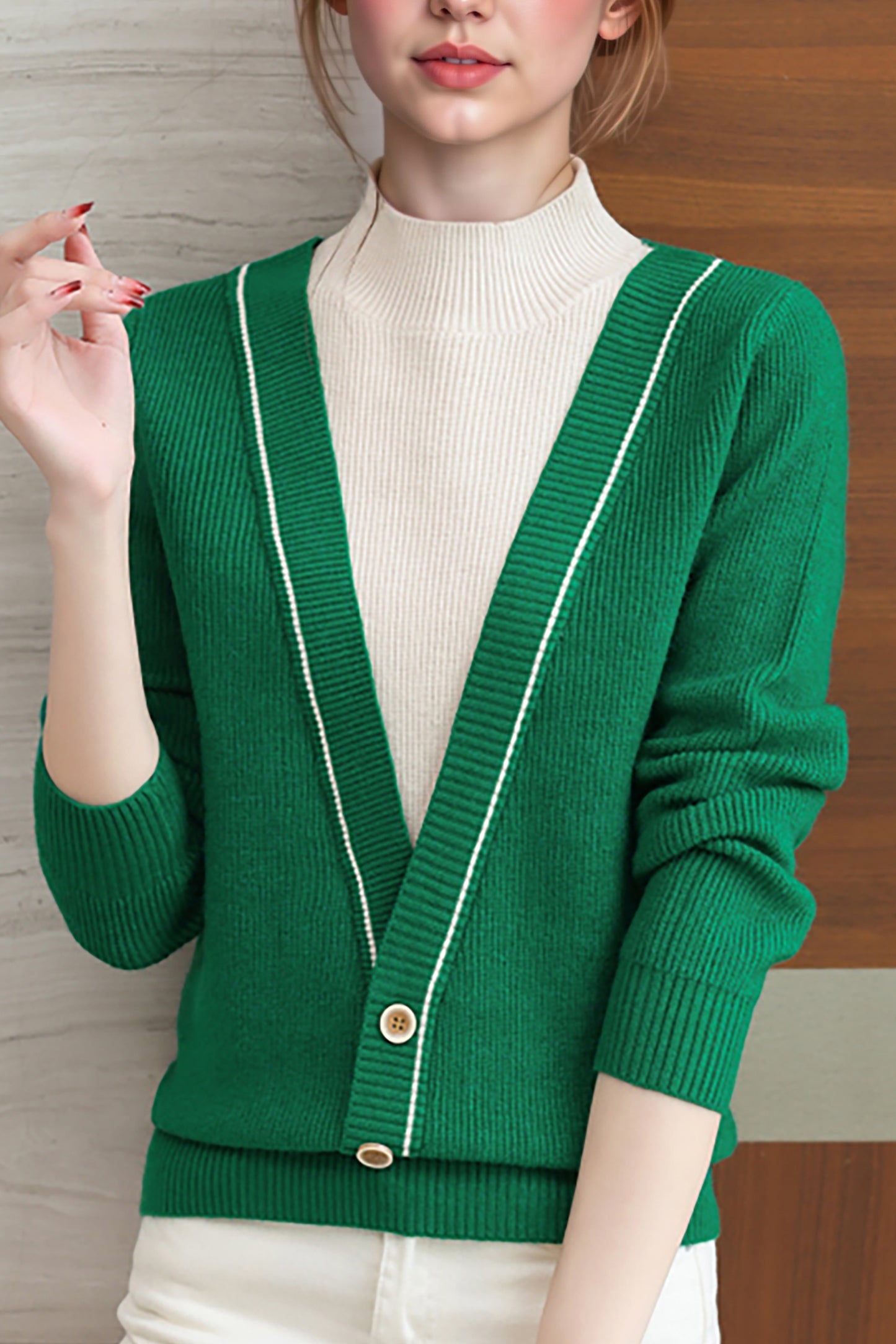 Women's Fall Turtleneck Color Block Knitted Sweater