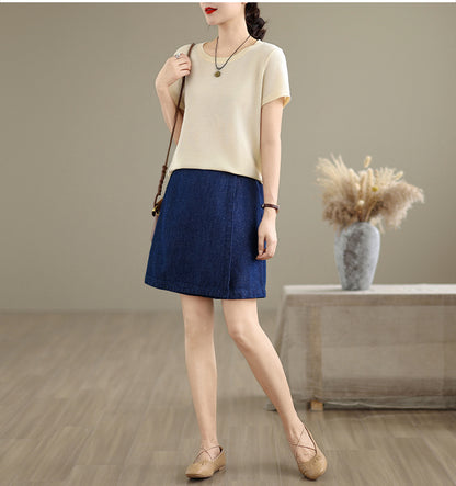 Women's Skorts Skirts Denim Mini Skirt Pull On Jean Shorts - LAI MENG FIVE CATS