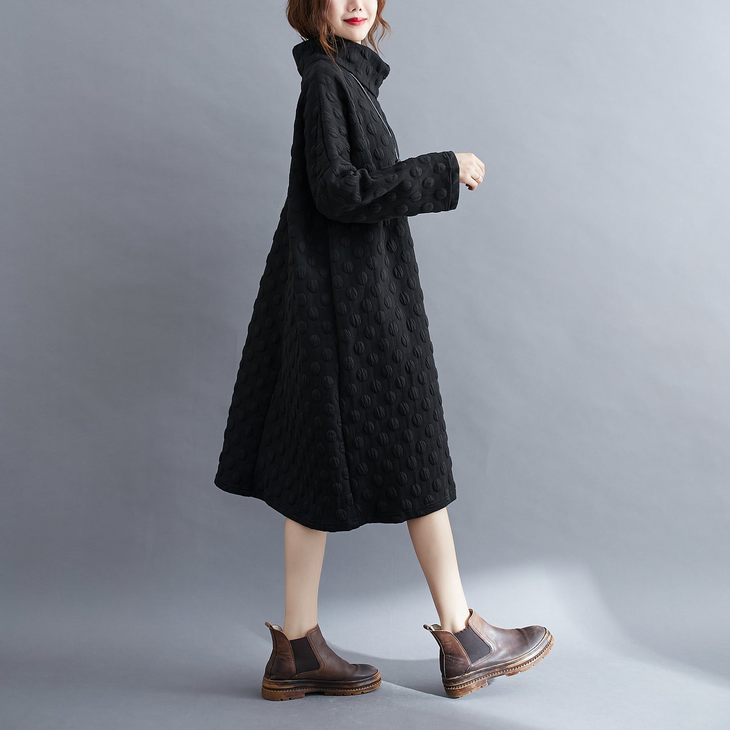 High Collar  Pullover Dress With Pocket