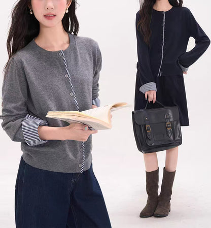 Women's Cardigan Sweaters Plaid Long Sleeve Knit
