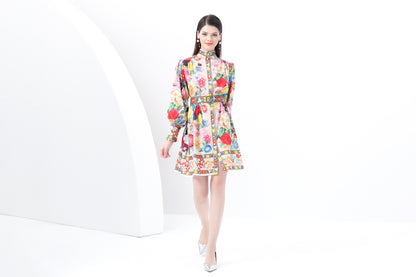 Women's Floral Print Long Sleeve Mini Dress