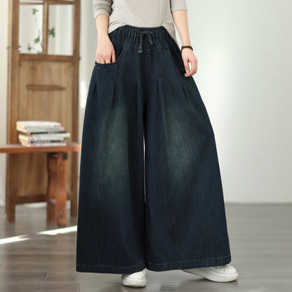 Women's Jeans Elastic Waist Baggy Wide Leg Denim Pants