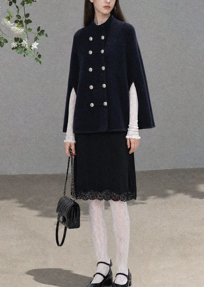 28695-Women's Knit Cape Coat – Navy & Camel