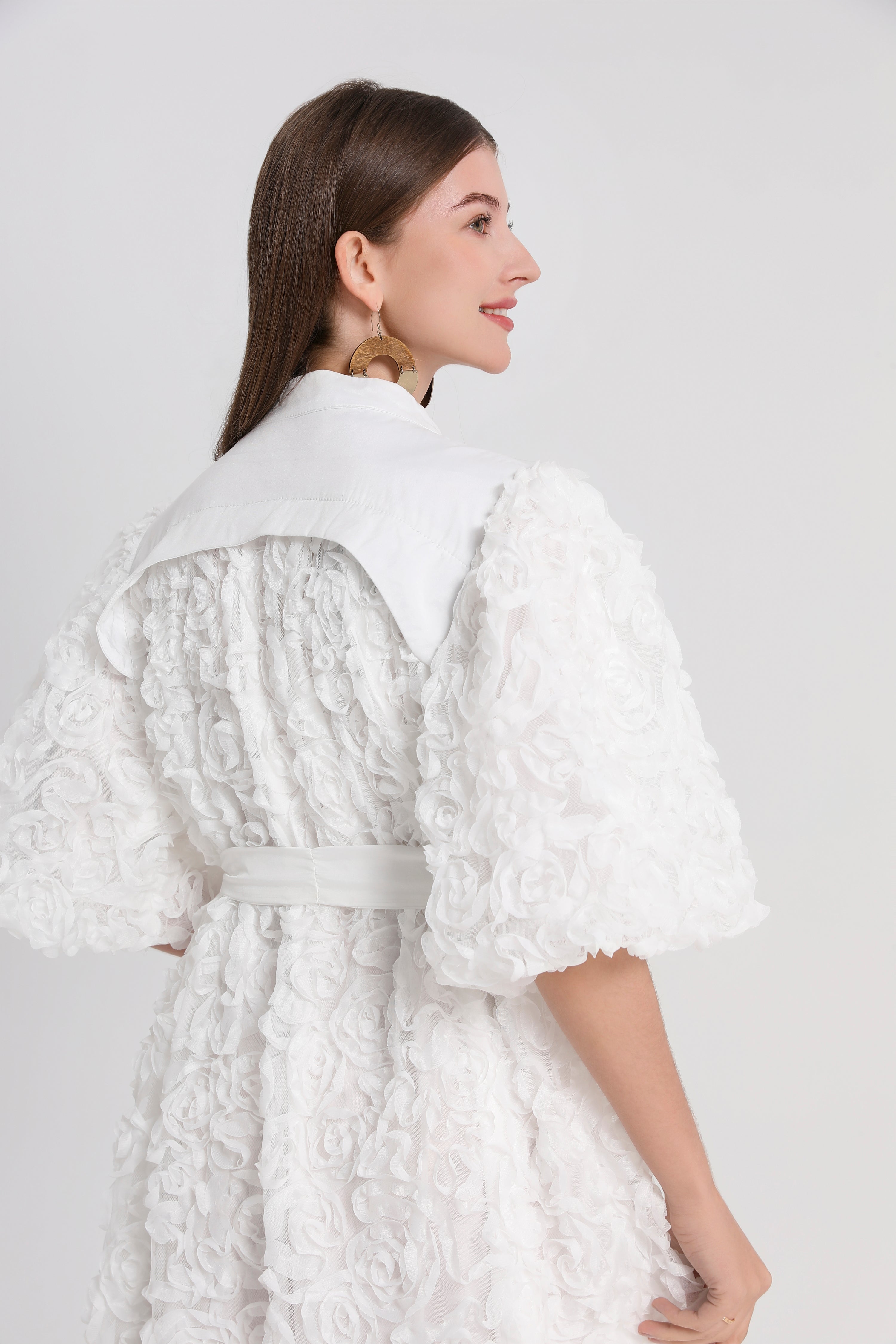 Women's 3D Floral Puff Sleeves Fishtail Hem Maxi Dress – LAI MENG