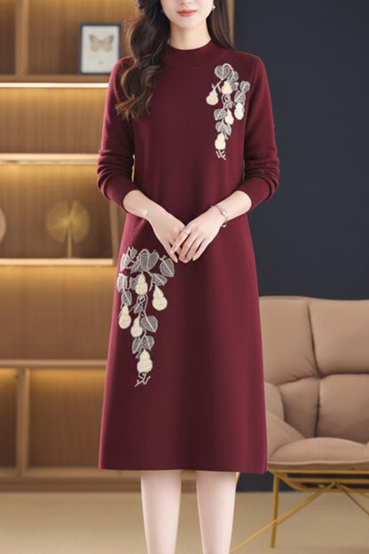 Women's Long Sleeve Sweater Knit Tunic Midi Dress