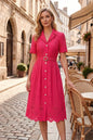 Elegant Lace Button-Front Midi Dress with Belt - LAI MENG FIVE CATS