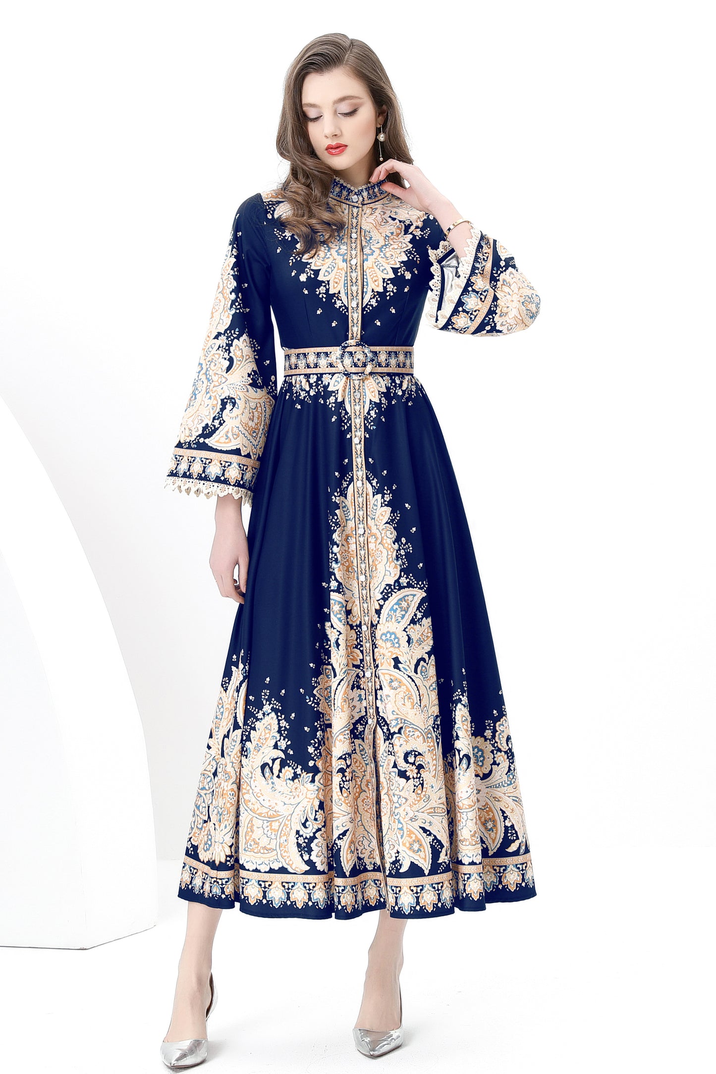 Women's Floral Bell Sleeves Print Maxi Dress