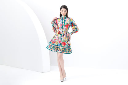 Women's Floral Print Long Sleeve Mini Dress