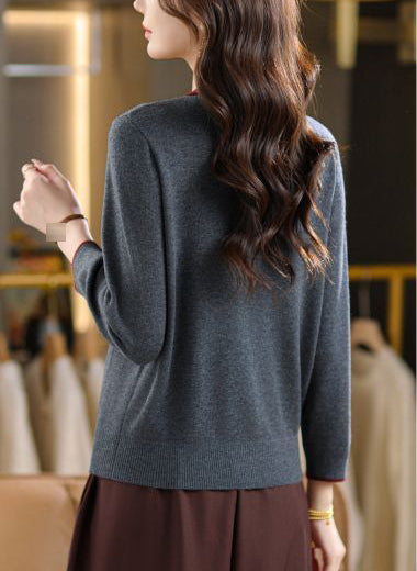 Vintage Bow Collar Knit Sweater Long Sleeve Pullover Top