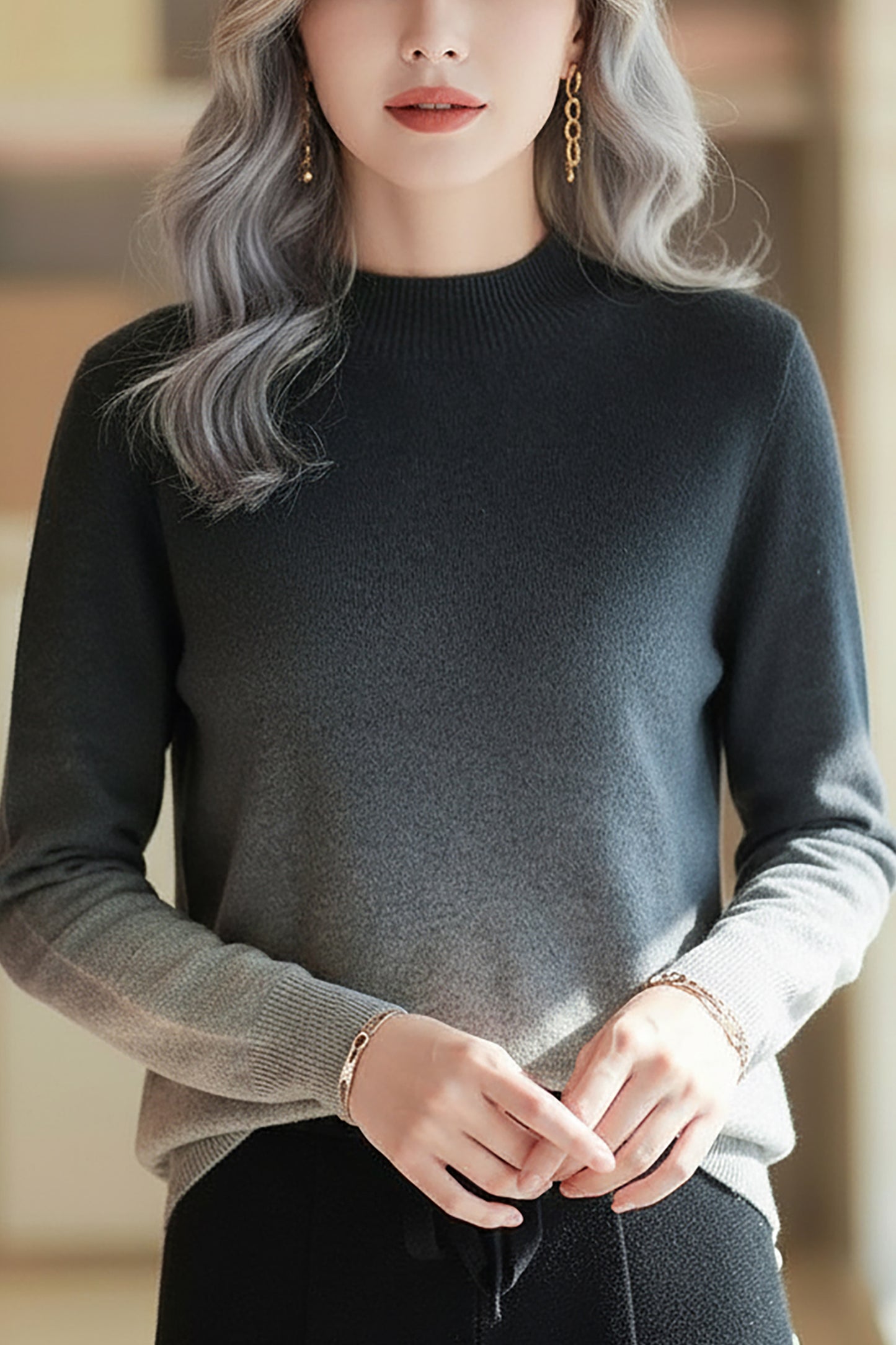 Women's Crew Neck Sweater Knit Gradient Pullover Tops